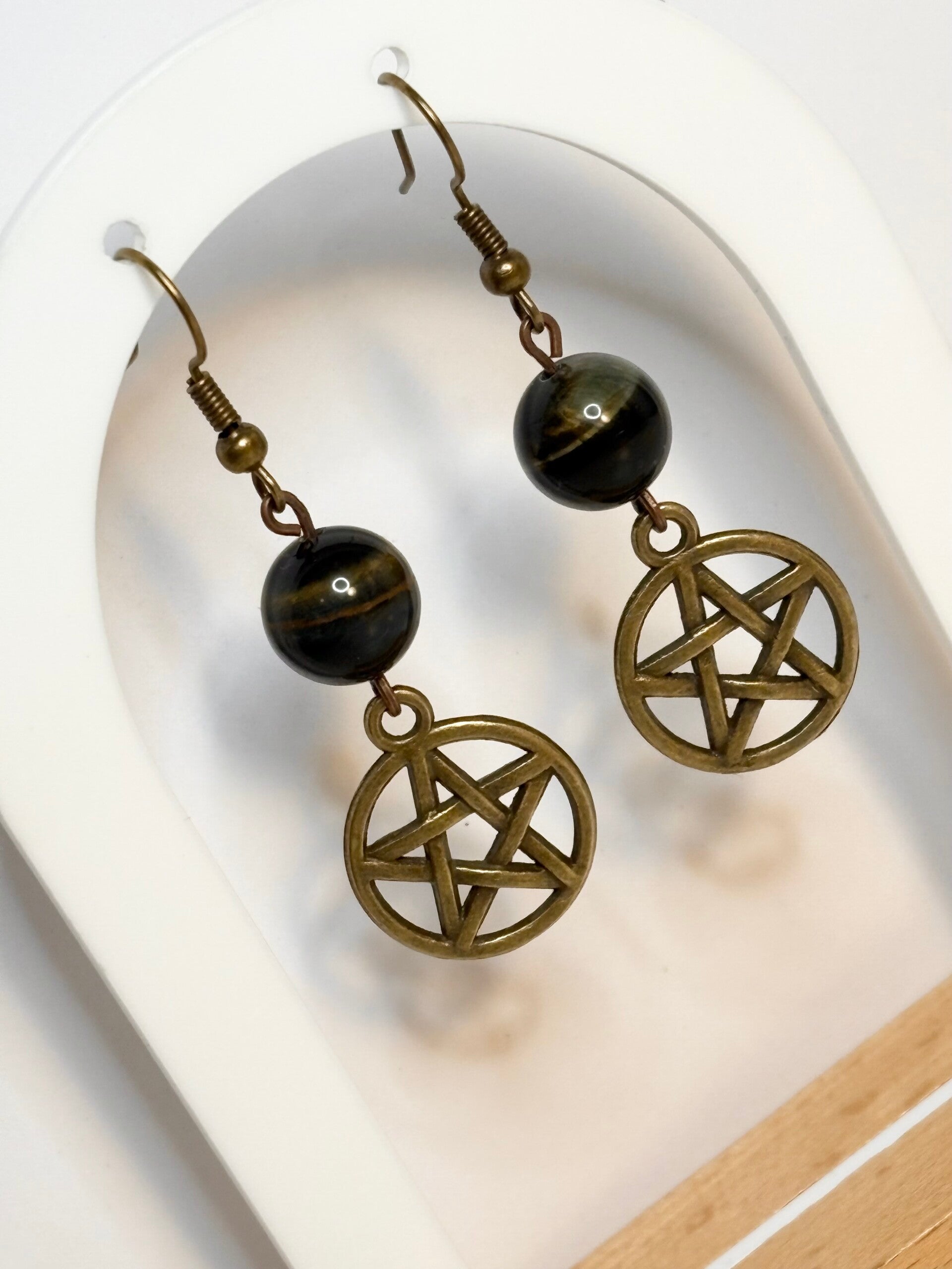 Handmade Black Tiger’s Eye Pentacle Earrings