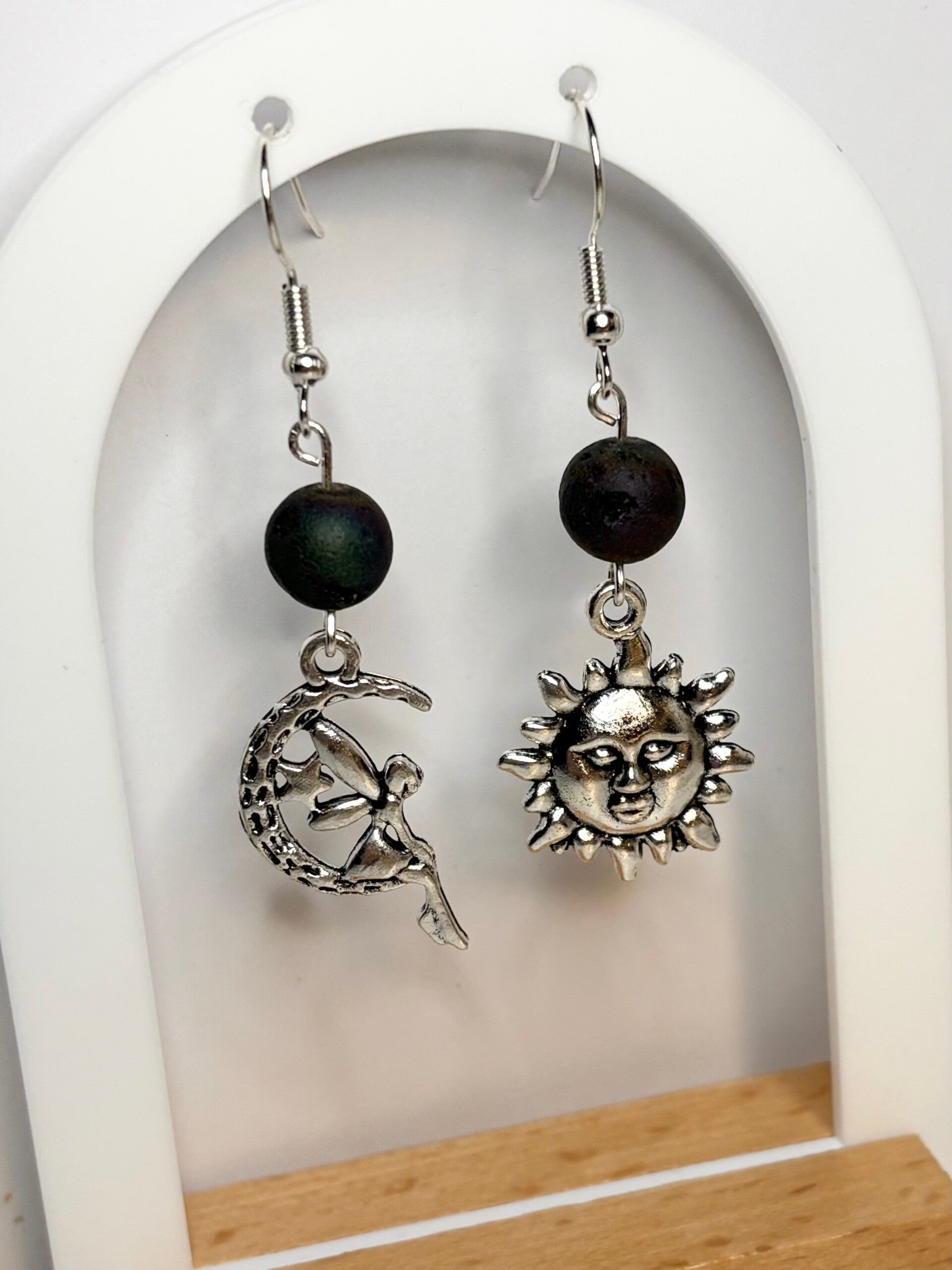 Handmade Sun & Moon Lava Stone Earrings