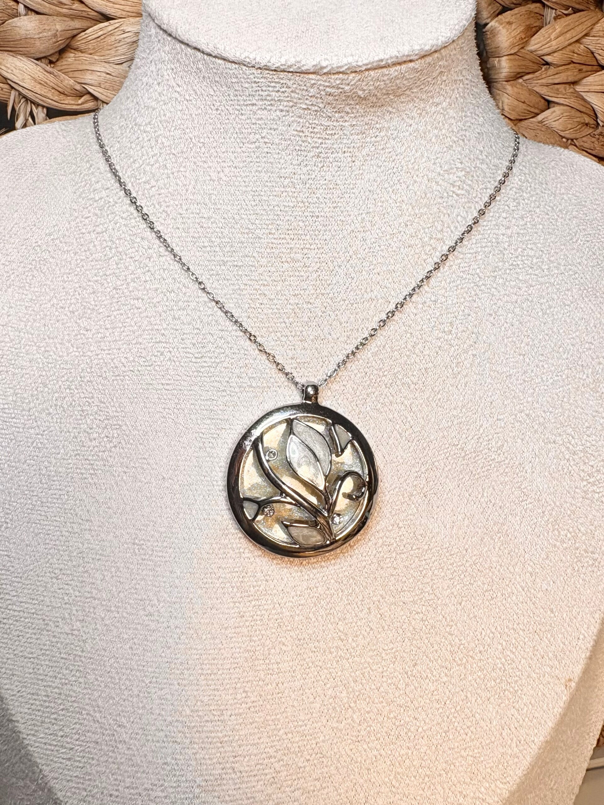 Enamel Leaf Pendant on Steel Chain