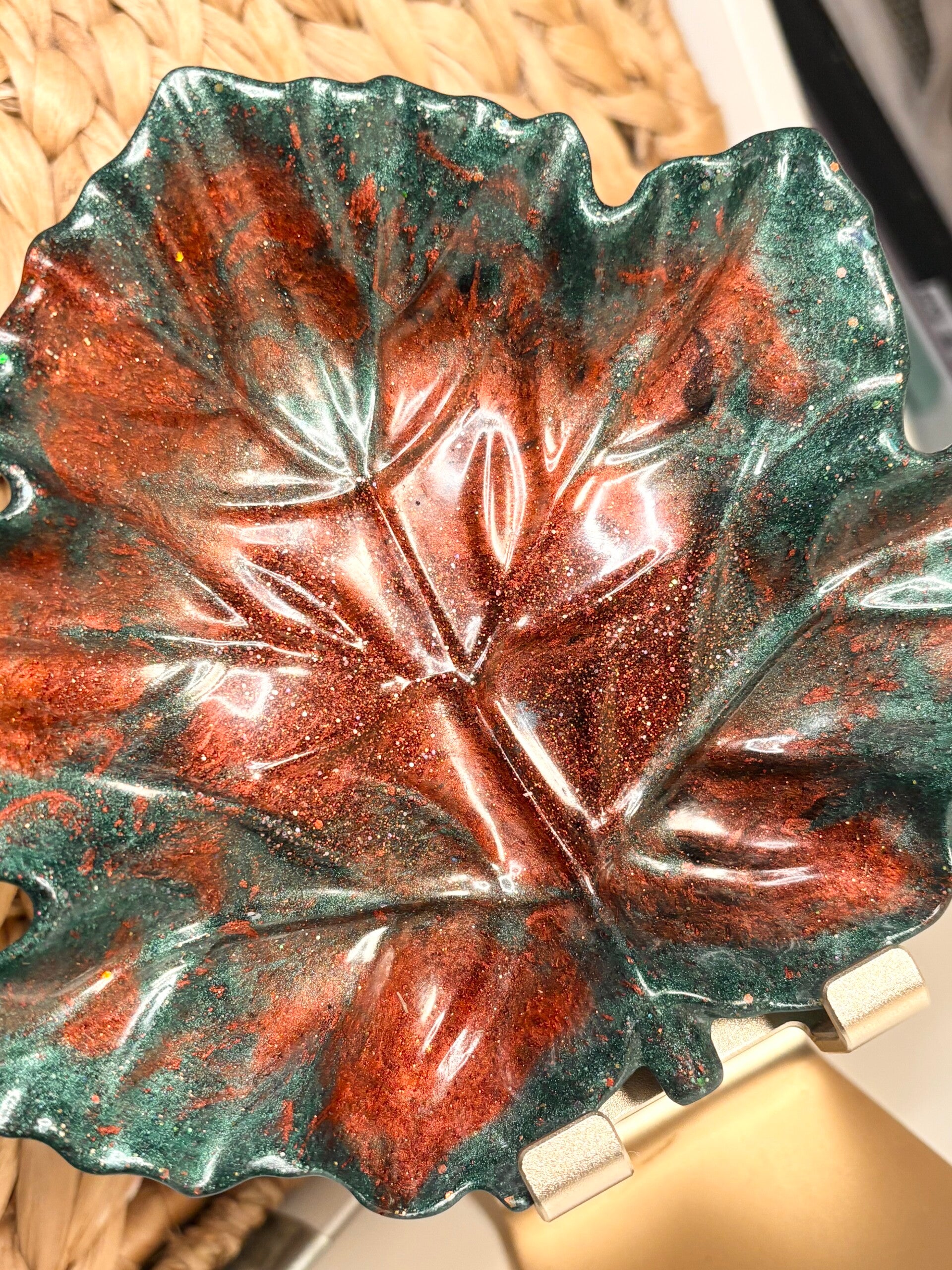 Magical Trinket Dish - Green and Brown Maple Leaf