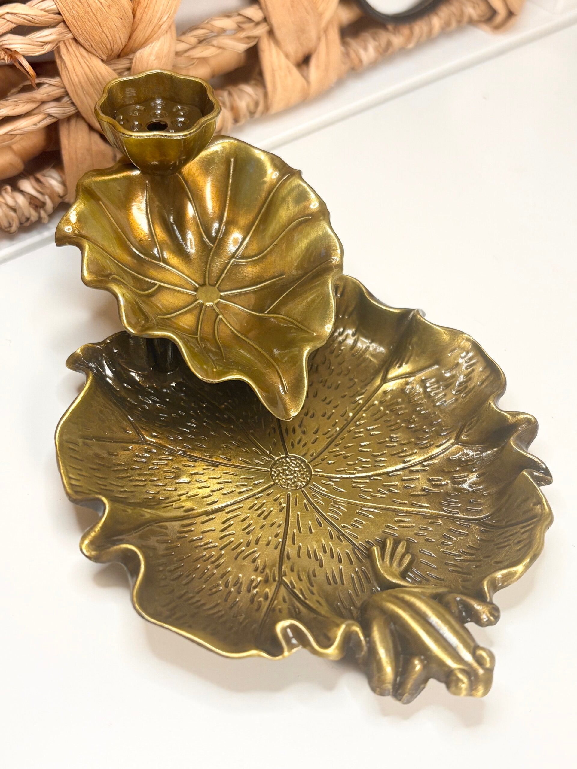 Brass-Tone Frog & Lily Pad Backflow Incense Burner