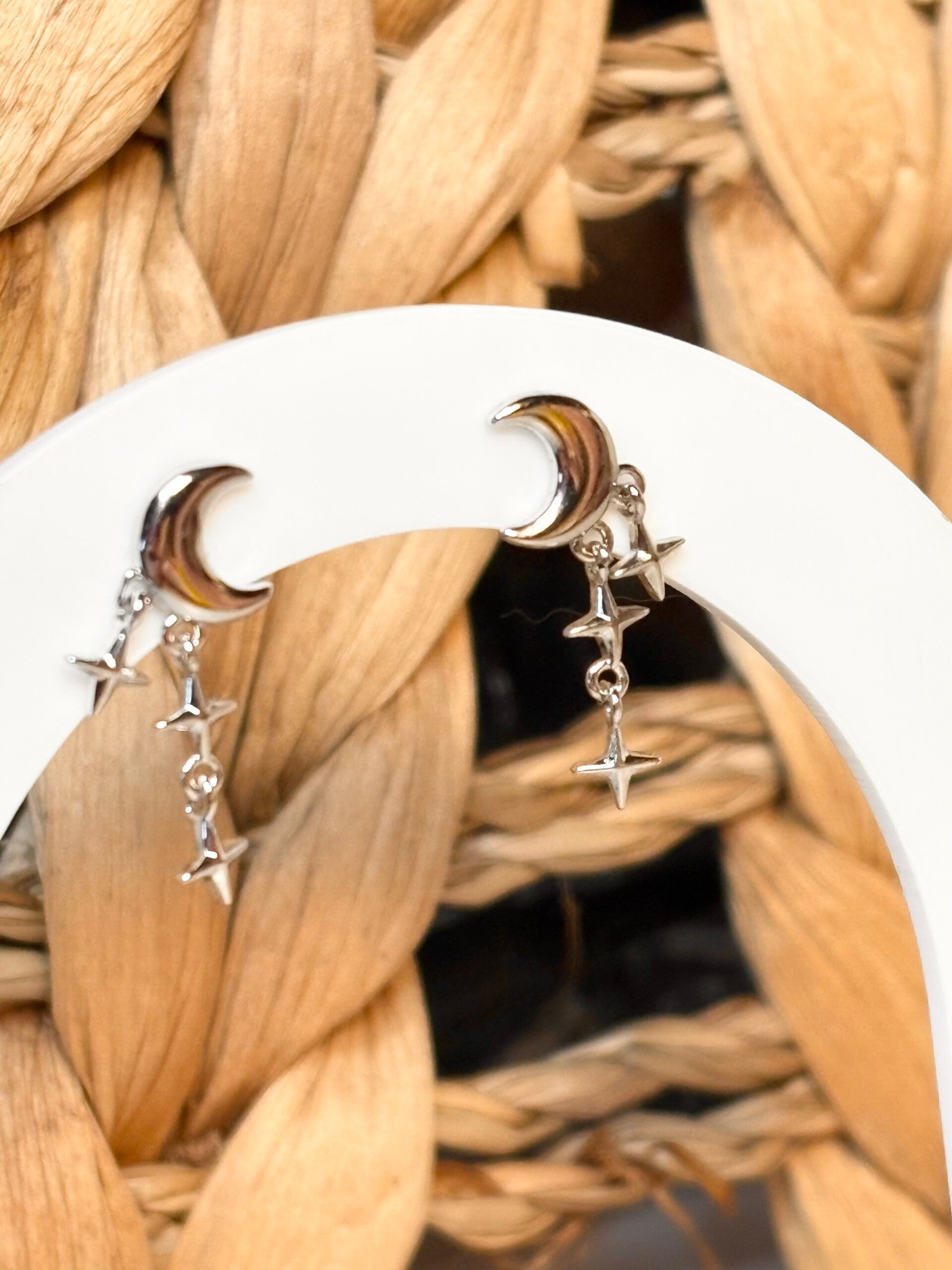 925 Sterling Silver Moon & Star Earrings