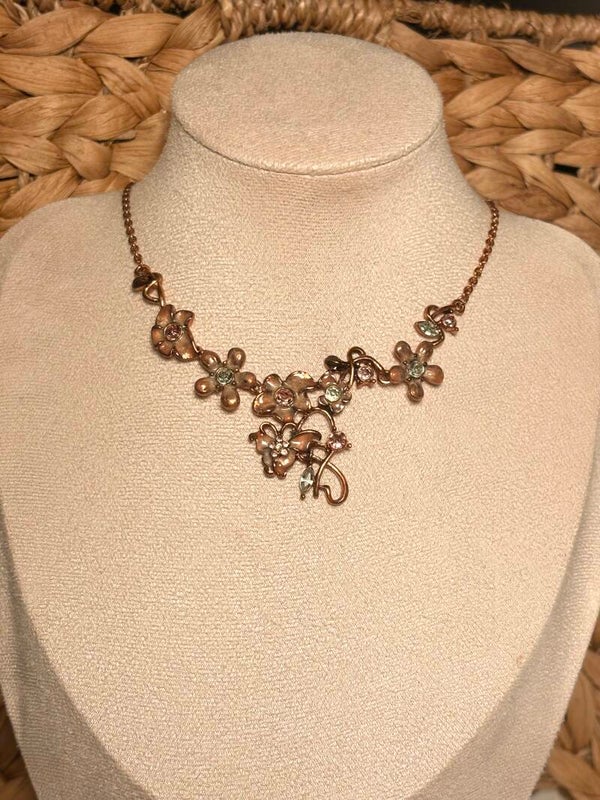 Whimsical Fairy-Core Necklace – Flowers, Butterflies & Sparkling Faux Crystals