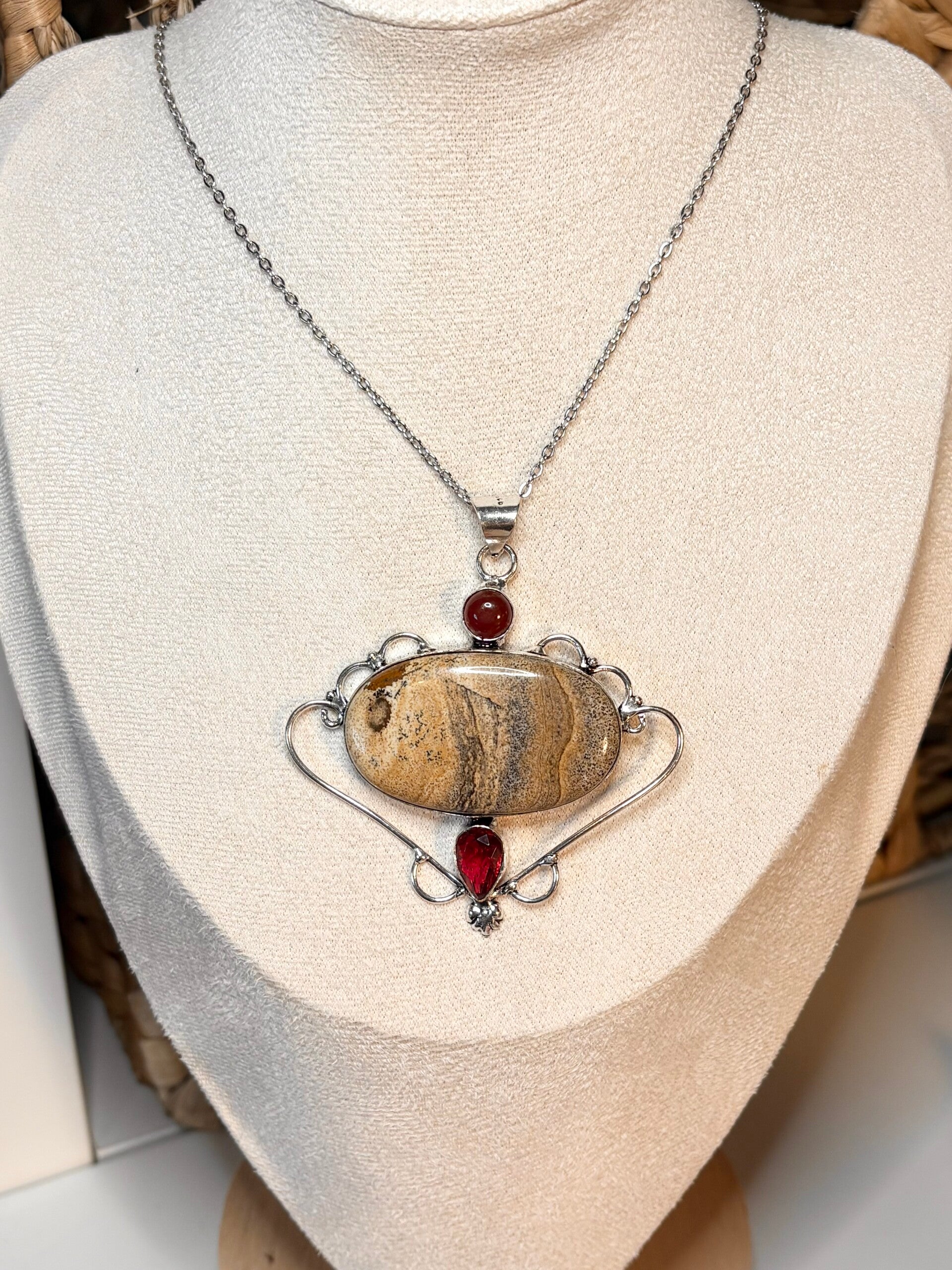 Picture Jasper Pendant Necklace