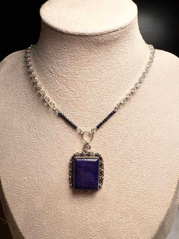 Midnight Muse - Lapis Lazuli Chain Maille Necklace