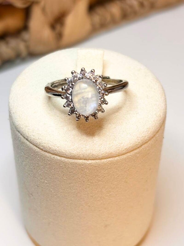 Moonstone halo ring