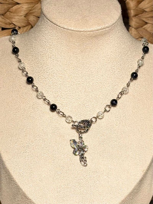 Blue Tiger’s Eye and Crackle Quartz Necklace