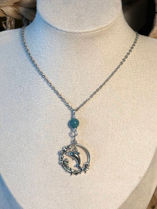 Handmade Blue Chalcedony Dolphin Necklace