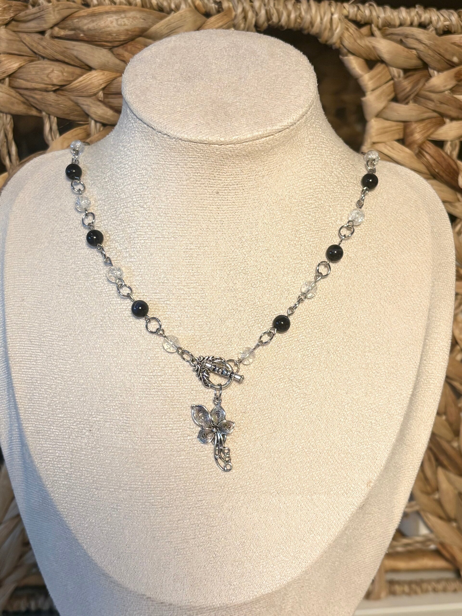 Blue Tiger’s Eye and Crackle Quartz Necklace