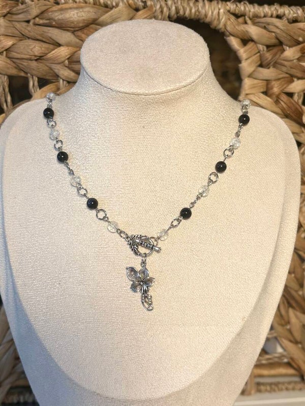 Blue Tiger’s Eye and Crackle Quartz Necklace