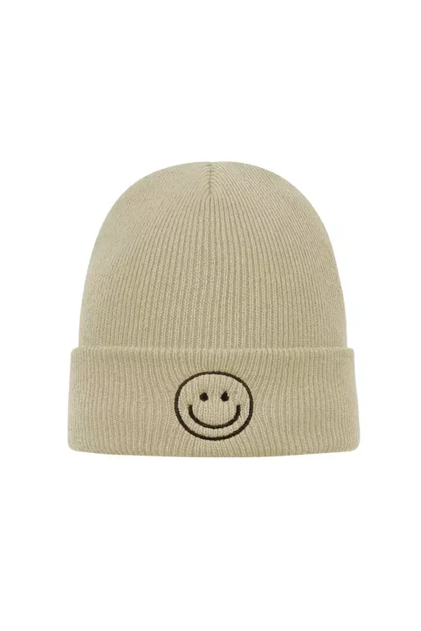 Colorful beanie with smiley - beige