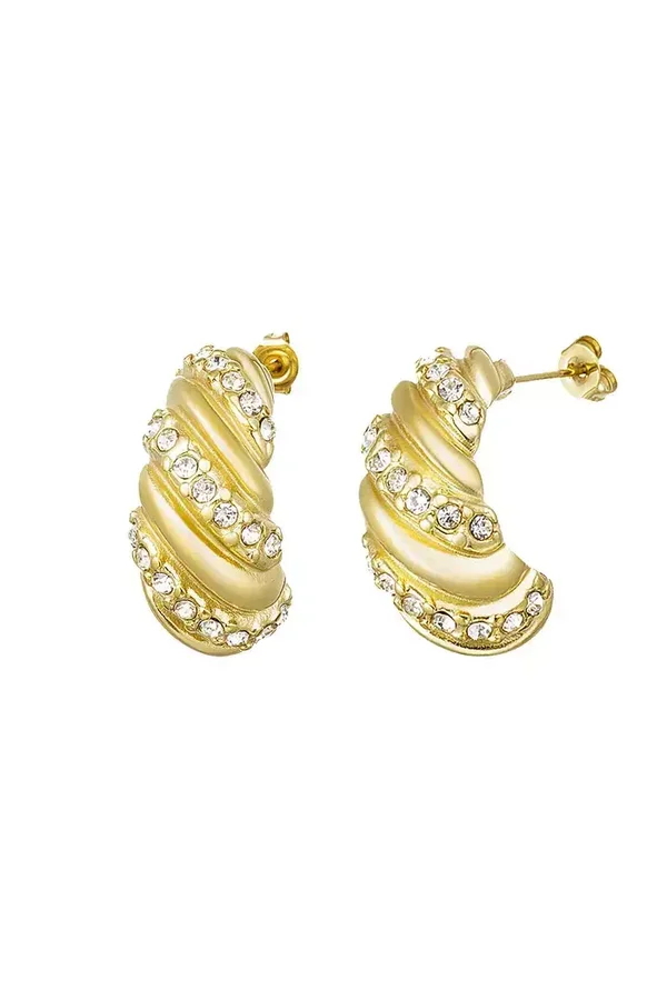 Earrings twisted zircon Gold Stainless Steel