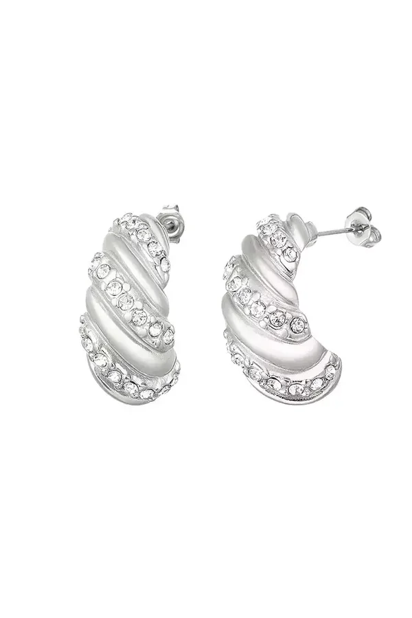 Earrings twisted zircon Silver Stainless Steel