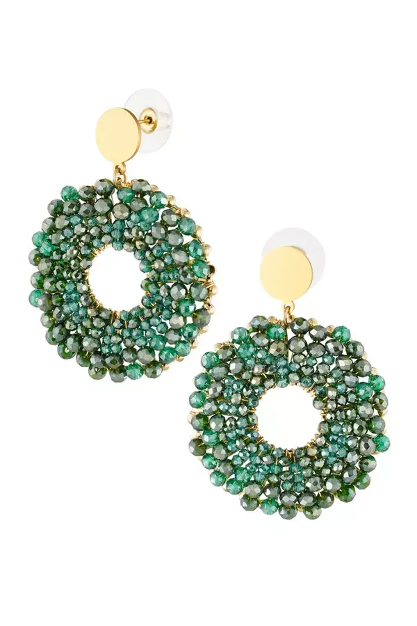 Earrings beaded party donut - green