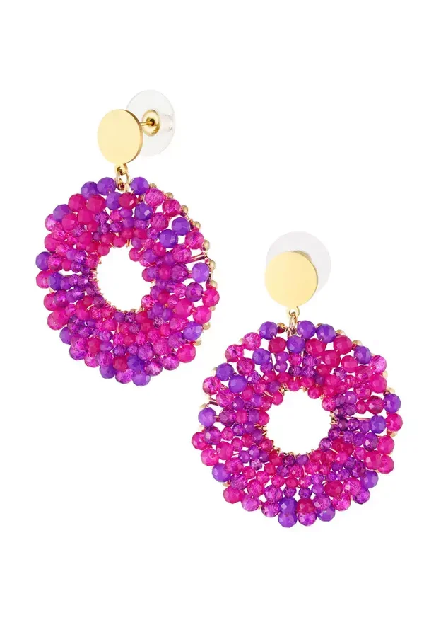 Earrings beaded party donut - fuchsia