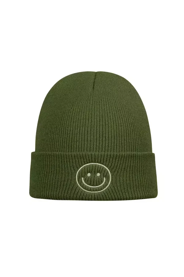 Colorful beanie with smiley - green
