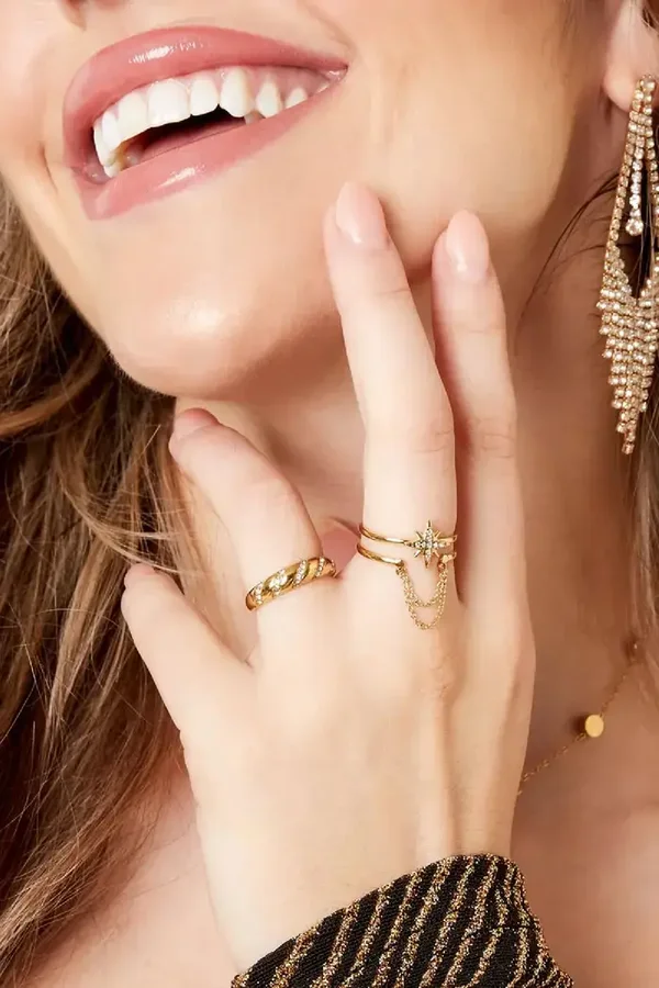 Ring ster met ketting Goud kleur One size