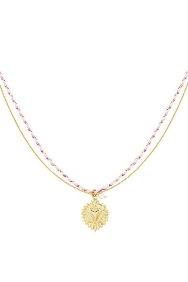 Necklace colorful heartbeat - Pink & gold color