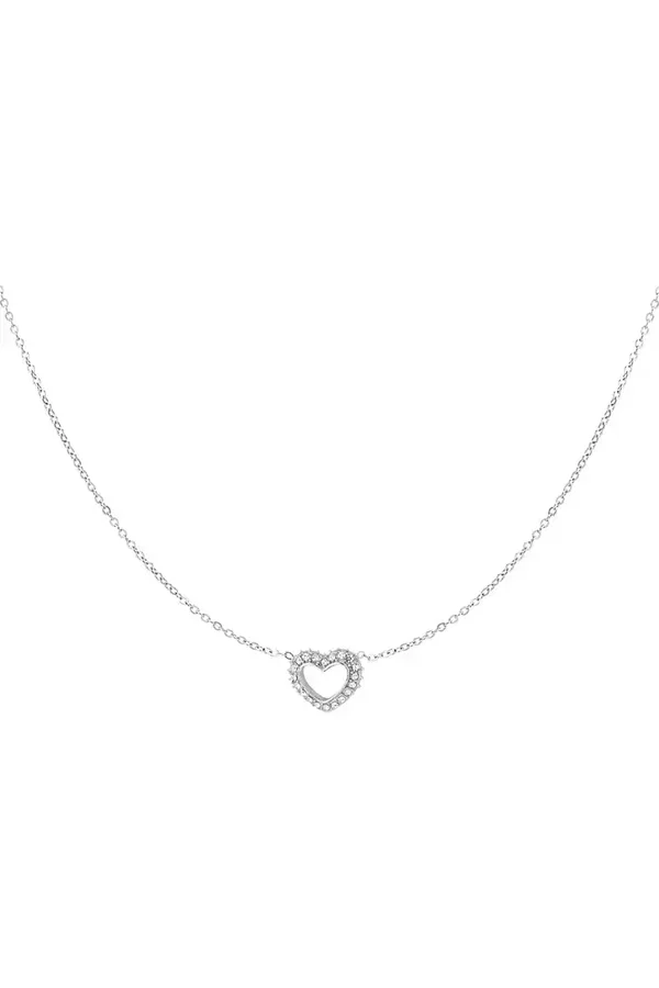 Diamant hart ketting - zilver