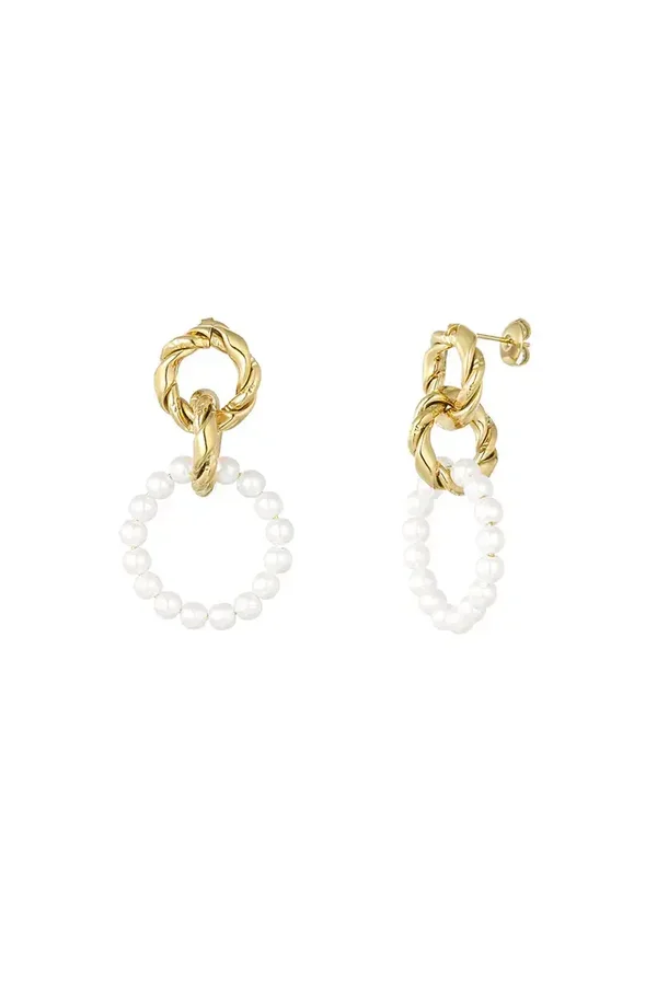 Earring with round pearl pendant - gold