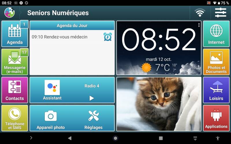 La page d'accueil des tablettes Seniors Numériques permet de tout avoir à portée de doigt