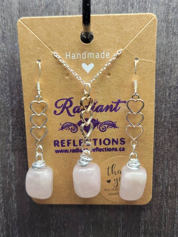 White Quartz Earring & Necklace Hearts Set