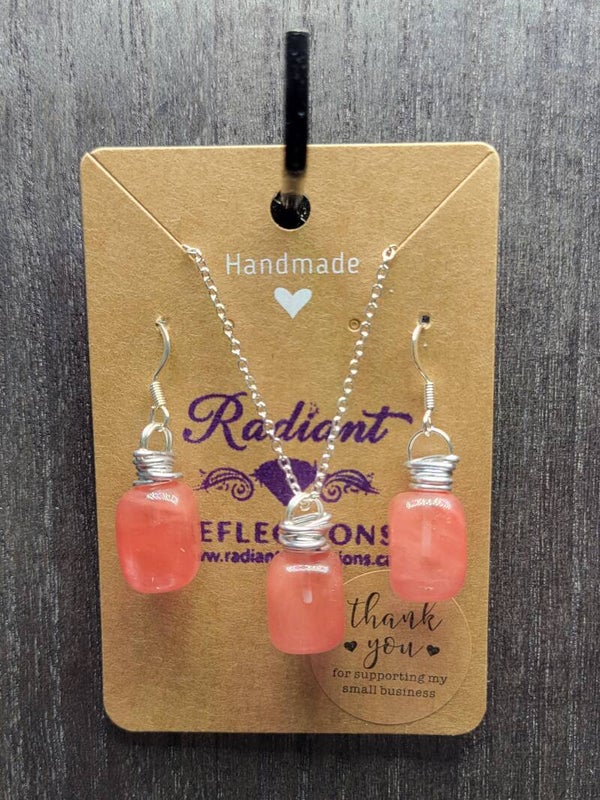 Coral Quartz Earring & Necklace Set