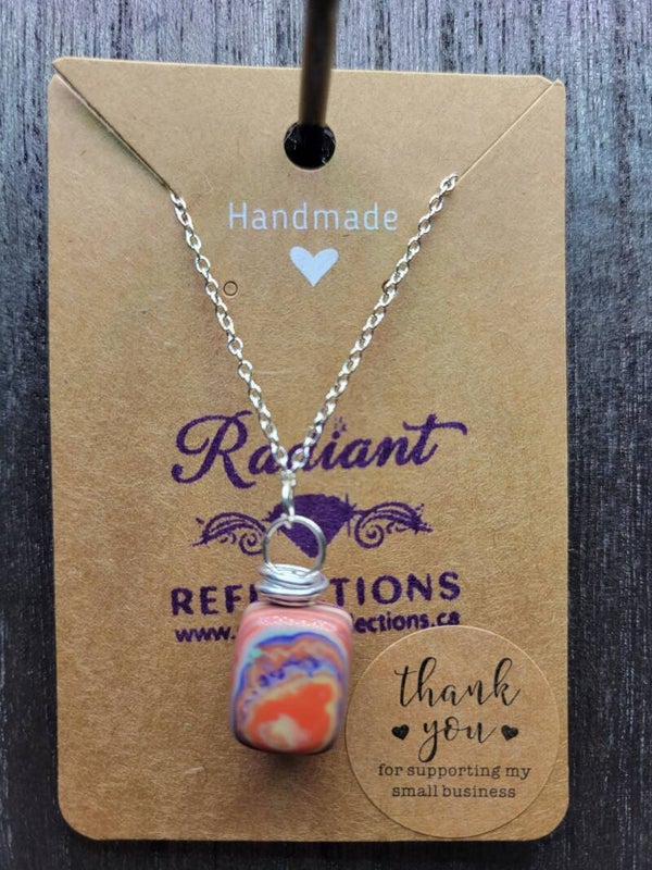 Marbled Glass Fusion Necklace - Coral