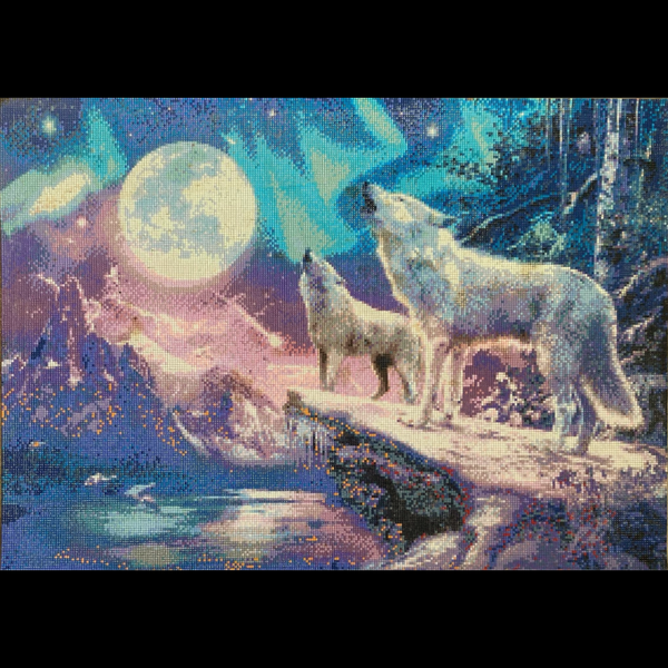 Toile Loups hurlant à la lune