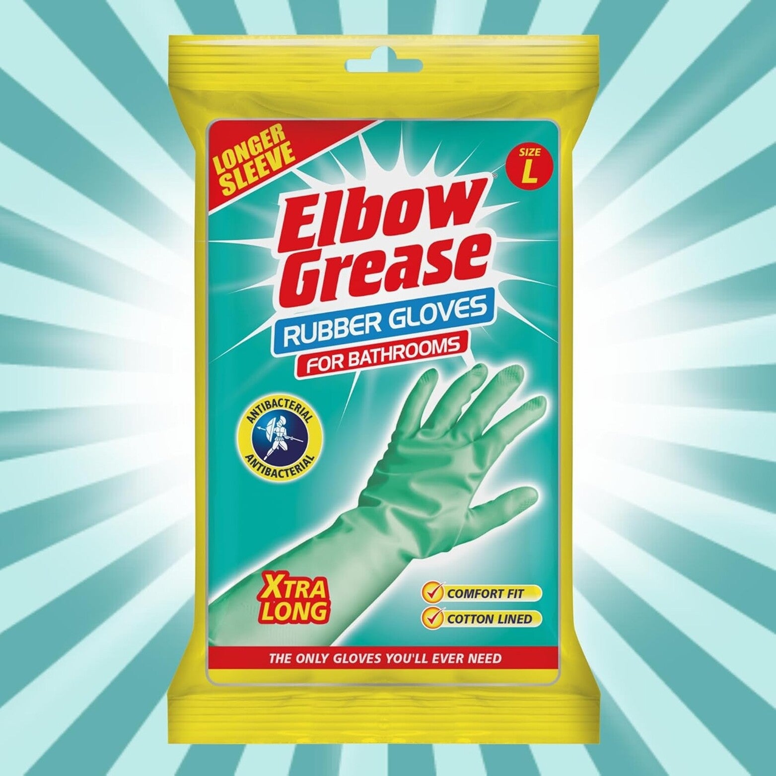 Elbow Grease Green Super Strong Long Sleeve Rubber Gloves