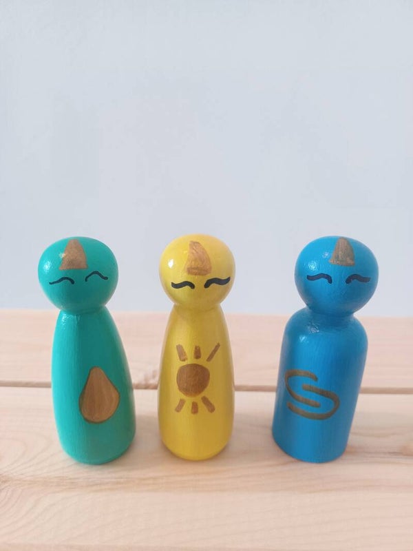 🦄✨ De drie eenhoorns – Pegdoll Set (3× 7 cm)