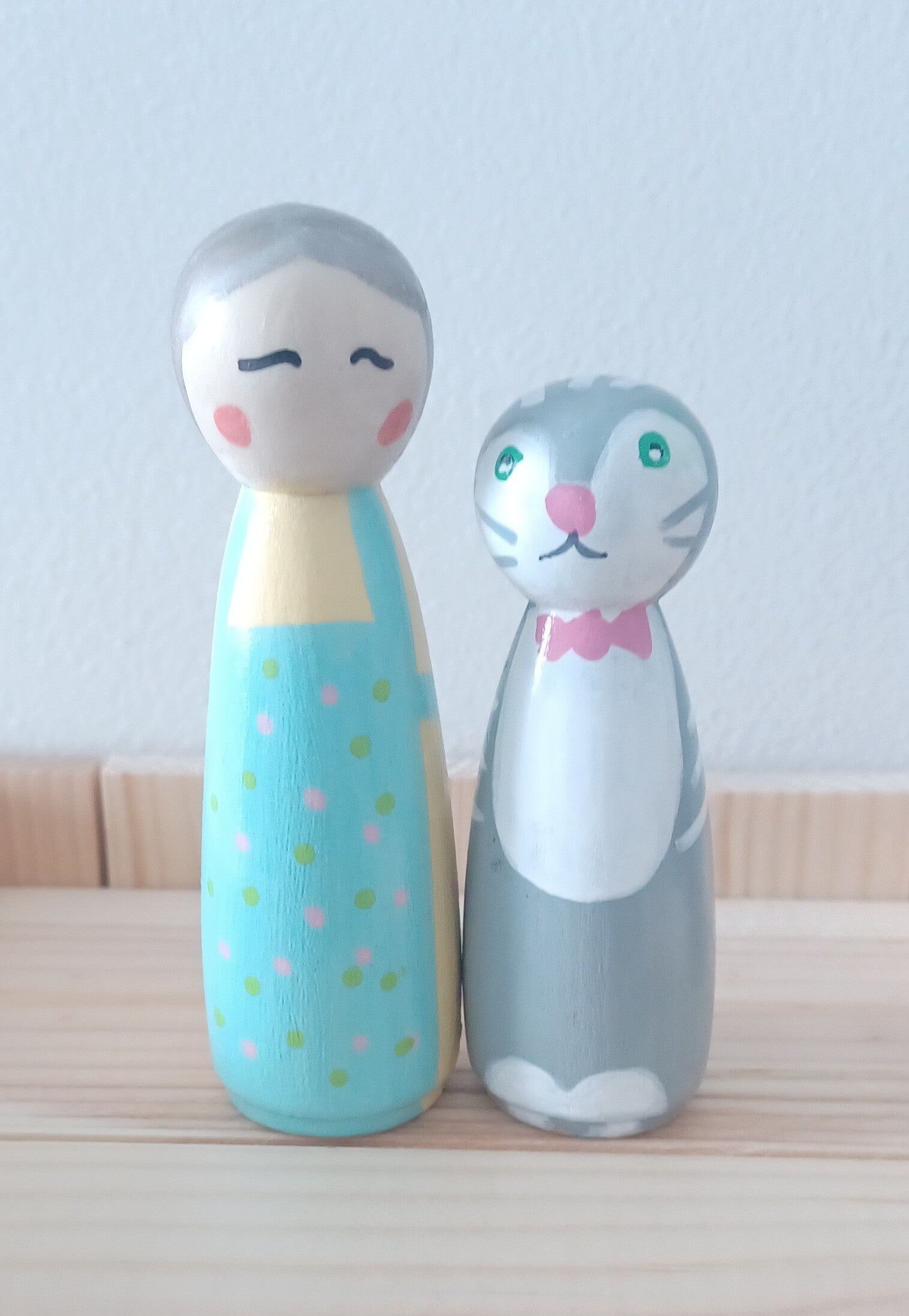 🍪🐾 Pegdoll Set: Mevrouw Mies & Poffel 7 en  9 cm