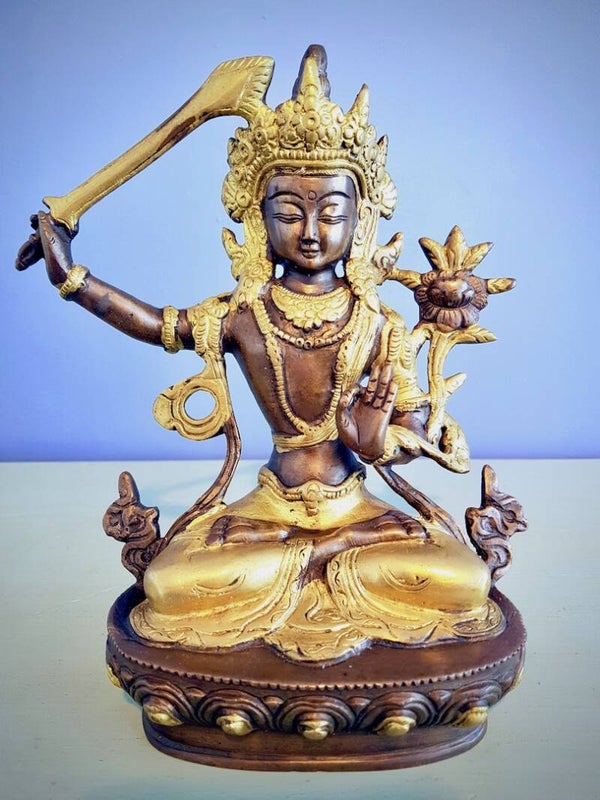 Manjushri beeld brons 21 cm