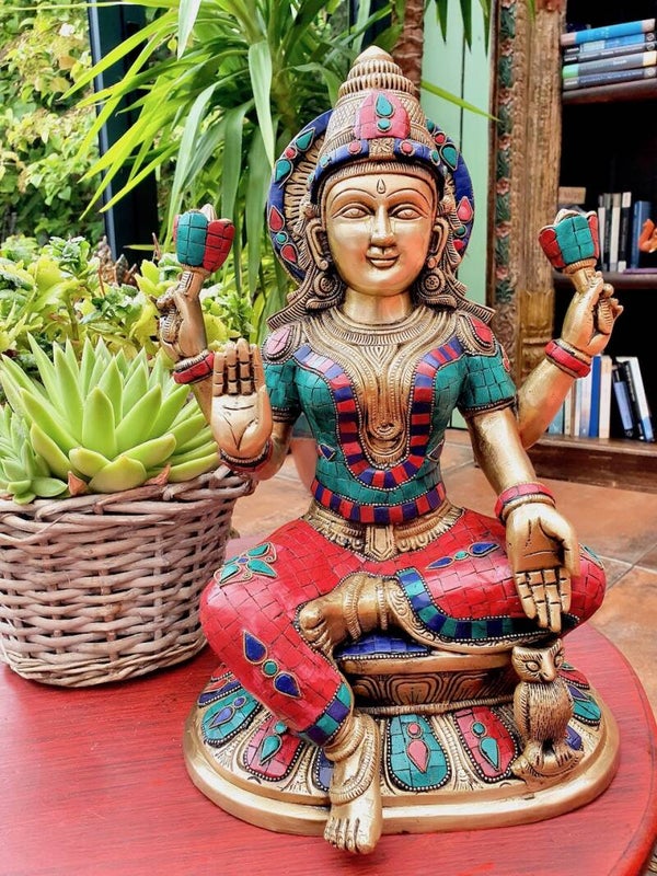 Lakshmi beeld brons stonework 38 cm