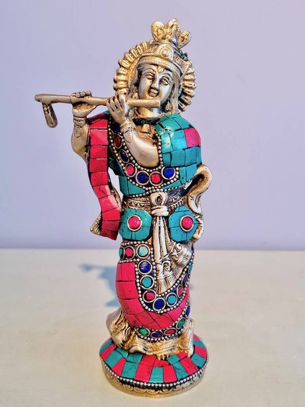 Krishna beeld brons 19 cm