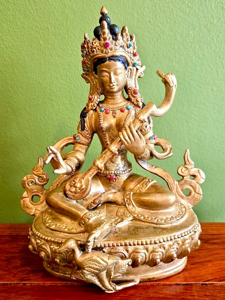 Sarasvati beeld Nepal brons 17 cm