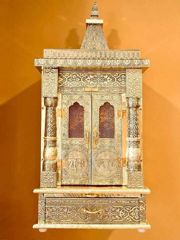 Mandir mat goud hout 68 cm