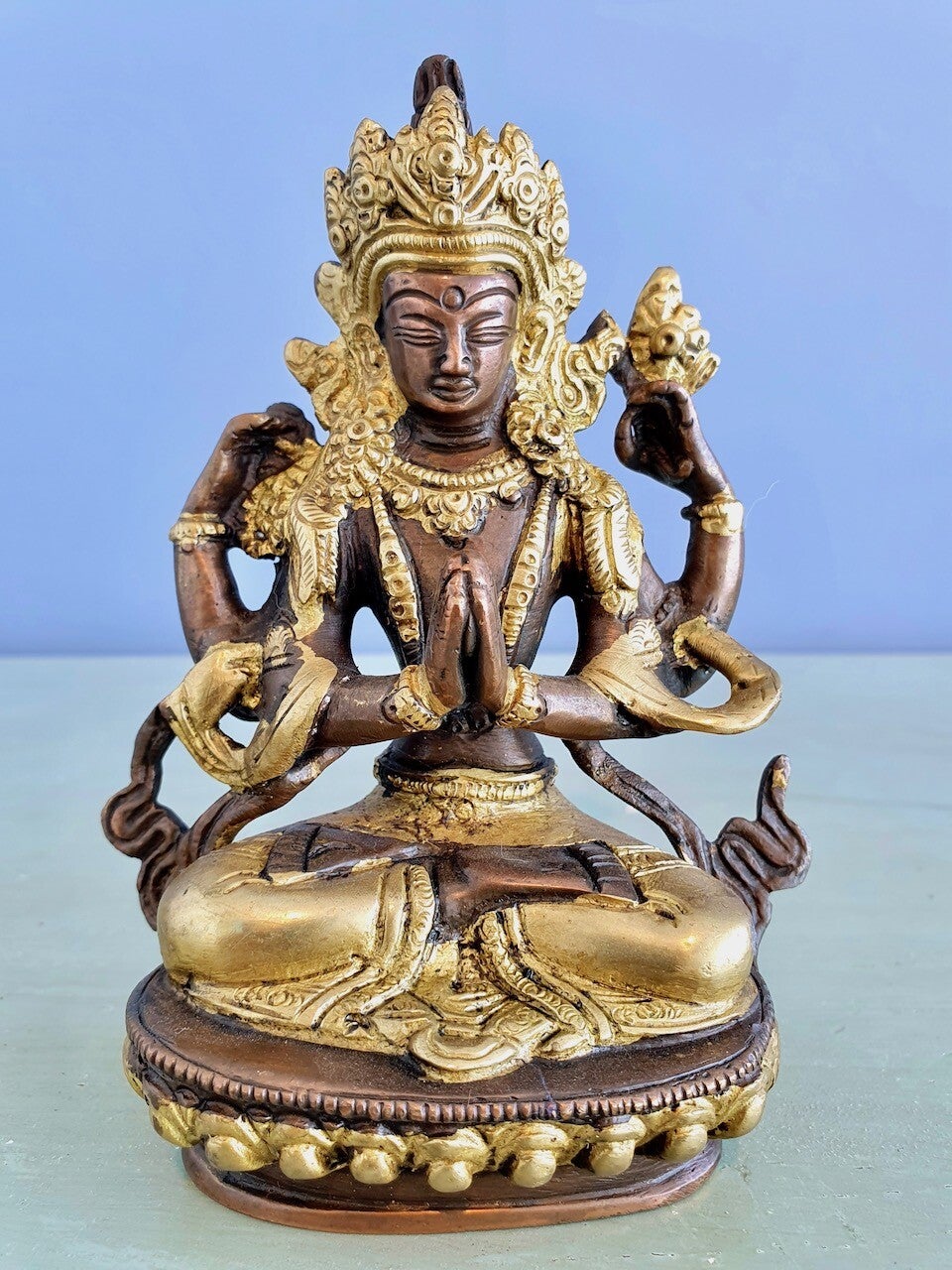 Chenrezig beeld brons India 14 cm