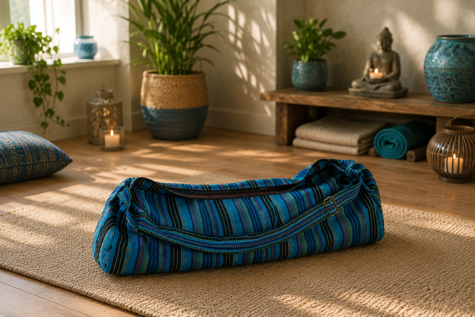 Yogatas blauw katoen 67 cm
