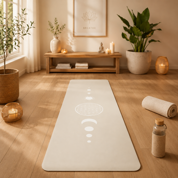 Yogamat beige premium bloem des levens