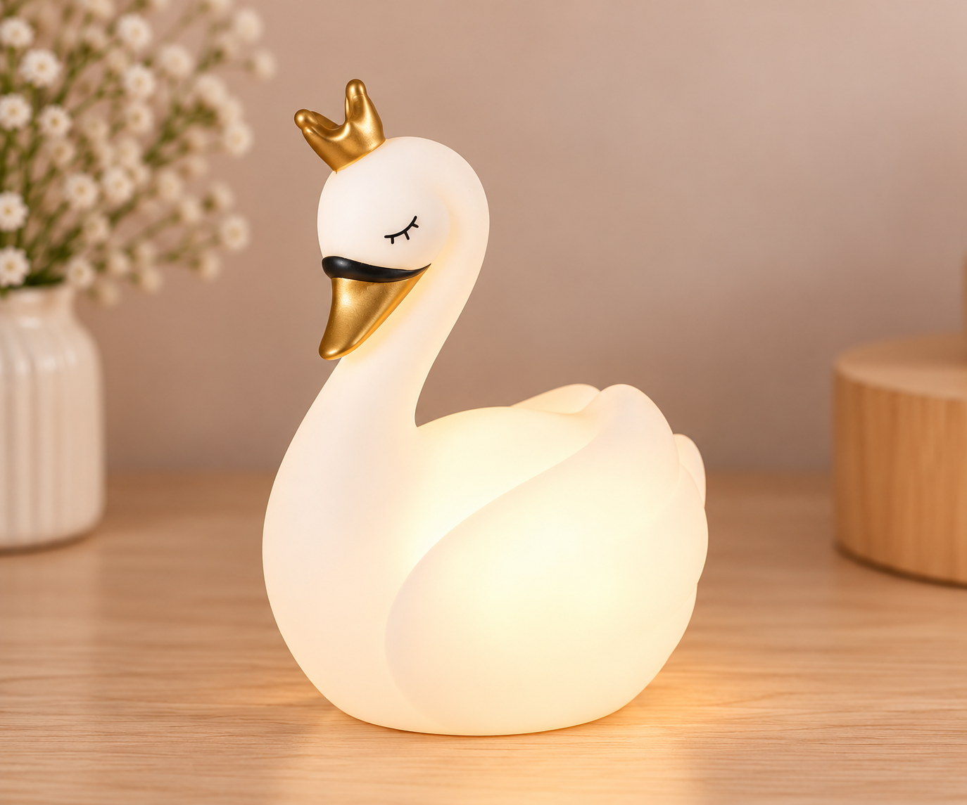 Zwaan LED Nachtlampje – Wit & Goud
