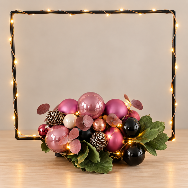 Kerstframe met Lichtjes – Roze & Zwart