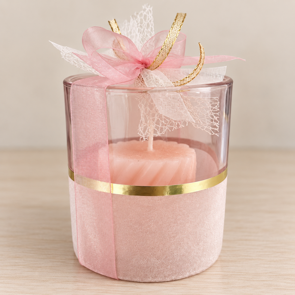Roze kaars in glas – Gouden detail