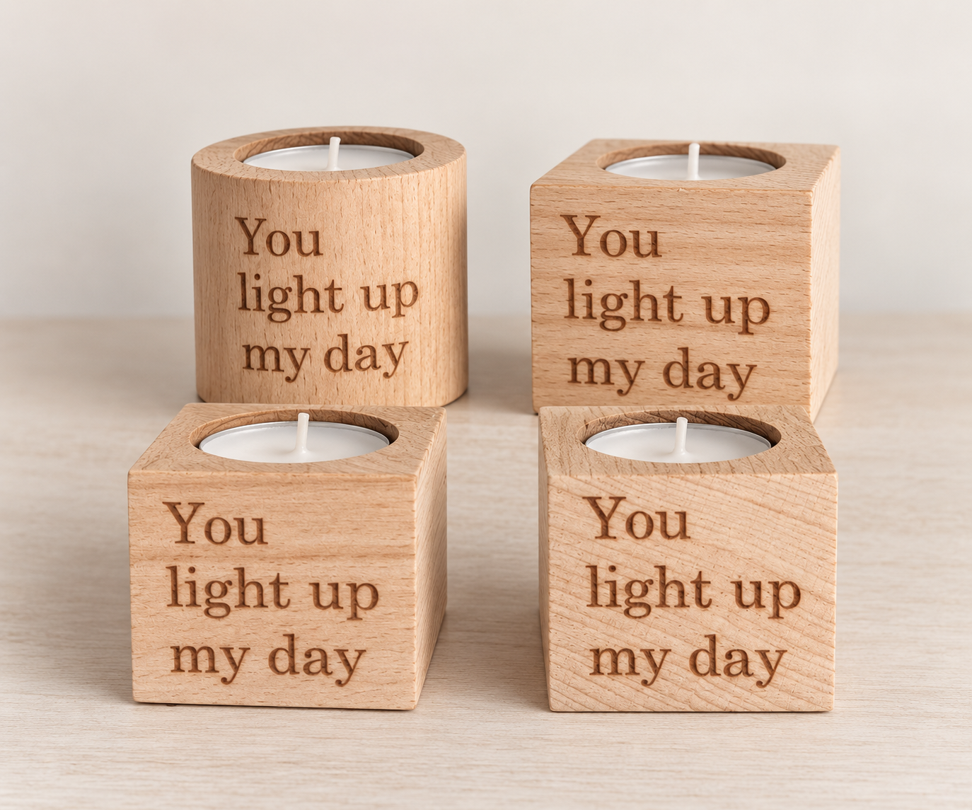 Houten theelichthouder – You Light Up My Day