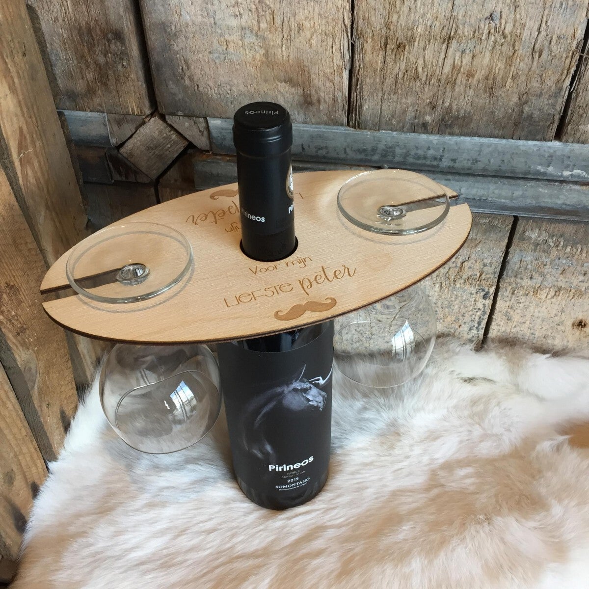 Houder voor 2 glazen en 1 fles "Liefste..."