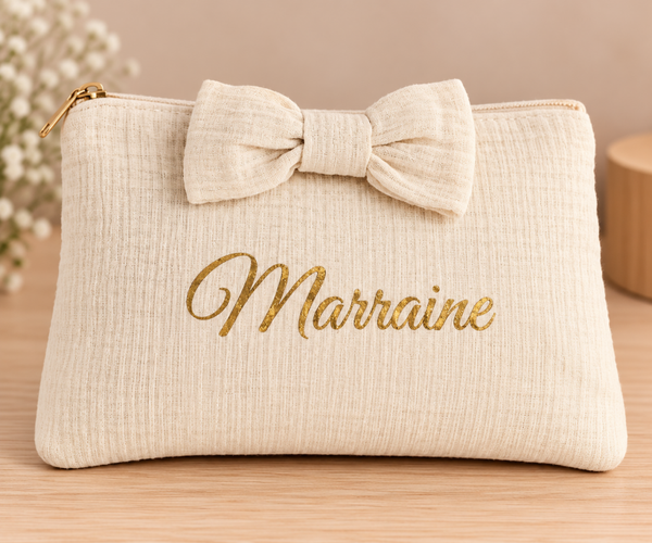 Toilettasje Marraine – Crème met Gouden Opdruk
