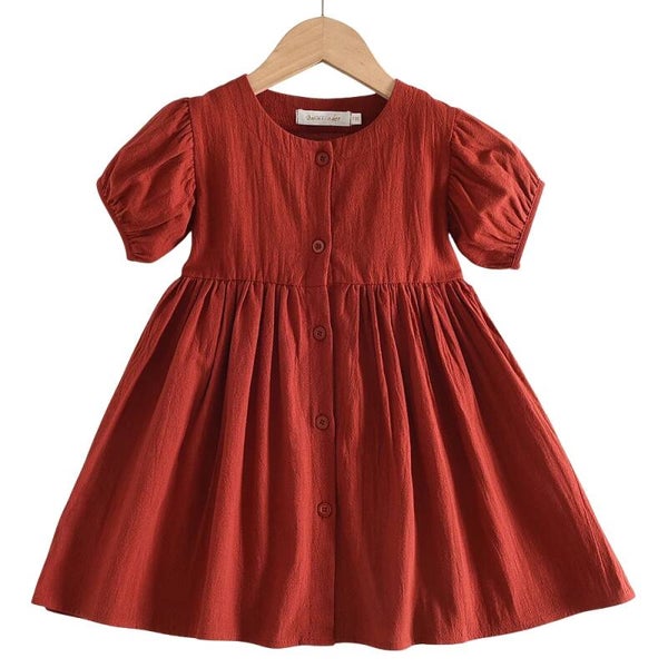 Toddler Girl Puff Short Sleeve Summer Casual Solid Color Dress