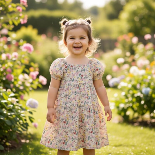 Toddler Girl Floral Summer Smocked Bow Back Knee Length