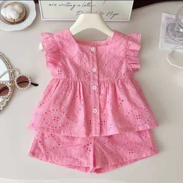 Cute Pink Cotton Girls Summer  Outfit