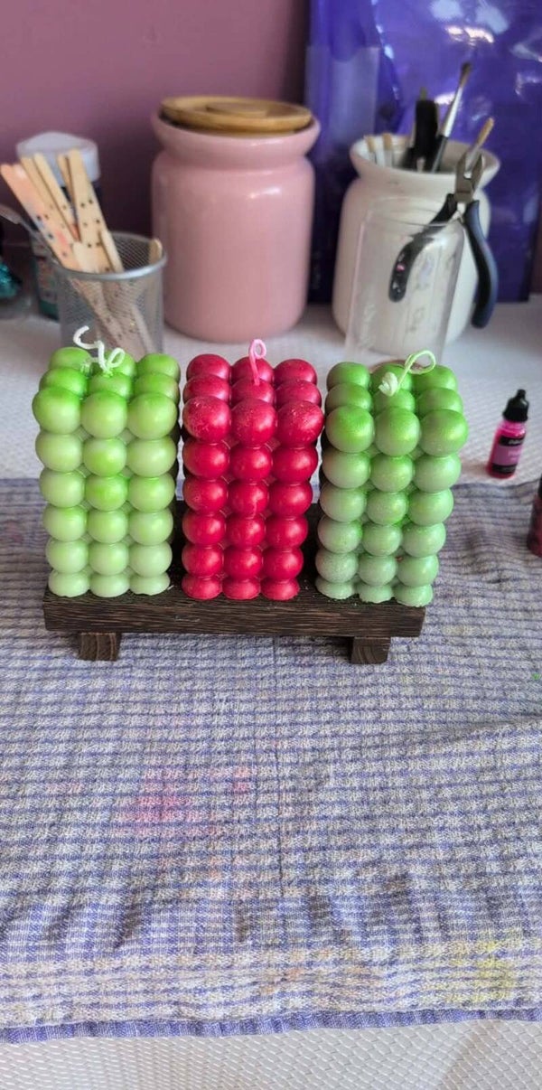 display of 3 bubble candles